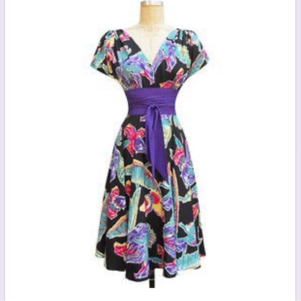 Trashy Diva Tropical Obi Rayon Dress Pinup Rockabilly Repro Vintage Size 12